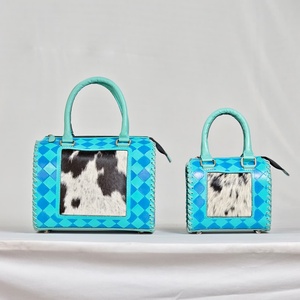 Nuevo bolso bandolera de cuero vacuno clásico de primera calidad, estilo western a cuadros, conjunto combinado de 2 bolsos de mano. - Product Image 1