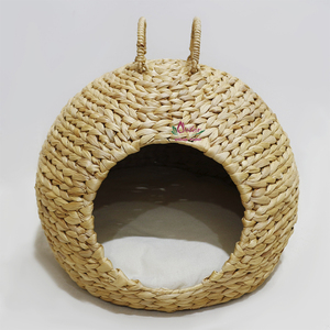 Nid pour animaux de compagnie en jacinthe d'eau fait main, petit, portable, rond, respirant, en fibre, pour intérieur, toutes saisons, amovible et lavable - Product Image 3