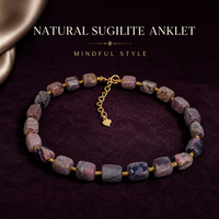 En gros, Bracelet de cheville ajustable en argent 925 plaqué or, orné de perles de pierre naturelle, pour la méditation féminine