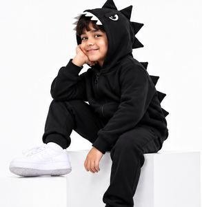 Ensemble de survêtement à capuche Black Shark pour garçons, pyjama en bambou 240 g/m² pour enfants, costume de dinosaure de dessin animé pour l'hiver - Product Image 6