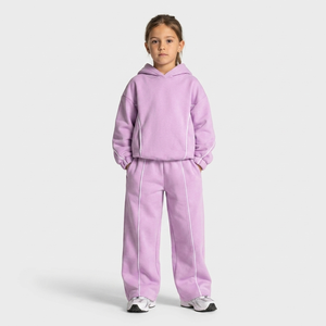 Ensemble de survêtement pour filles, personnalisé, violet et rose, coupe oversize, en molleton de coton, avec sweat à capuche et pantalon large, OEM & ODM - Product Image 1