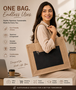กระเป๋าโท้ทผ้ากระสอบสไตล์มินิมอล พร้อมช่องซิปด้านหน้า PU ขนาด 35x28x10 ซม. ปิดด้วยซิปด้านบน ใช้ได้ทุกวัน กระเป๋าถือสำหรับผู้หญิง - Product Image 1