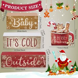 Set di 4 Decorazioni Natalizie da Tavola a Tema Cioccolata Calda, Centrotavola in Legno per Feste e Decorazioni - Product Image 1