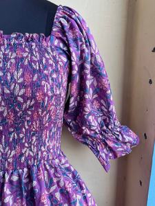 Vestido Maxi bohemio de algodón floral Vestido estampado de bloque de mano púrpura Vestido largo de algodón indio - Product Image 3