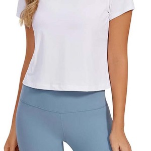 T-shirt décontracté pour femme, blanc, à manches courtes, col rond, couleur unie, tissu jersey respirant, coupe classique, printemps-été - Product Image 5
