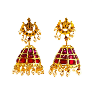 Fashion Drop Earrings One Gram Gold Ruby Kemp Style Jhumka Earrings - Product Image 1