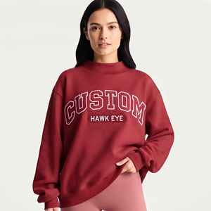 Sweat-shirts à col montant en coton biologique personnalisés, grande taille, avec appliqué brodé, manches longues, décontractés, pour femmes - Product Image 1