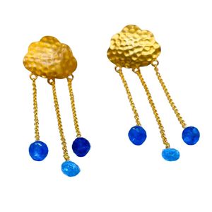 Bohemian 24K Gold Plated <b>Drop</b> <b>Earrings</b> With Blue Natural Stone Water <b>Drop</b> Dangle For Women Party Jewelry - Product Image 5