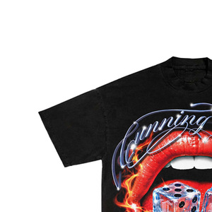 <b>Men's</b> Black 100% Cotton Formal T-Shirt with Red Lips and Dice Print Short Sleeve <b>Turtleneck</b> Regular Fit - Product Image 3