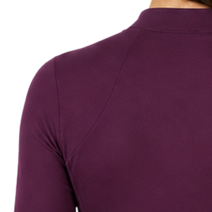 Chemise de sport pour femme, couleur bordeaux, à manches longues, pour l'équitation et l'entraînement équestre, avec fermeture éclair quart de tour, extensible, respirante et performante - Product Image 6