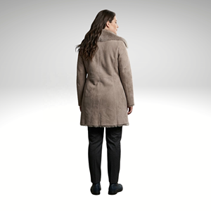 Custom Ladies Genuine Light Gray Sheepskin <b>Trench</b> <b>Coat</b> Lightweight Winter Apparel - Product Image 2