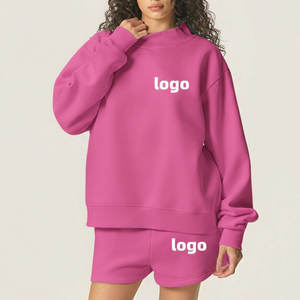 Ensemble sweat-shirt et short d'hiver pour femme, style streetwear, col rond, manches longues, couleur unie, décontracté, 100% coton, vente en gros - Product Image 6