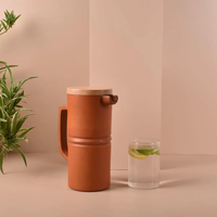 Pichet de luxe en terre cuite rouge, fait main, style tribal minimaliste et élégant, avec couvercle en bois, sans poignée, haute qualité, recyclable, pour la maison et la salle à manger 1