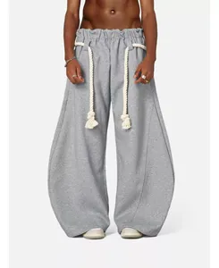 Wide Leg Casual Mid <b>Light</b> Silhouette <b>Rope</b> Drawstring French Men Super Baggy Barrel Breathable 500gsm Blank Sweatpants - Product Image 1