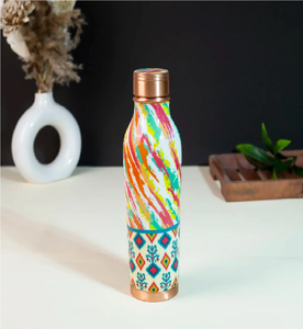 Botella de agua de cobre impresa con diseño personalizado y flores y hojas impresas en esmalte, botella de agua clásica. - Product Image 6