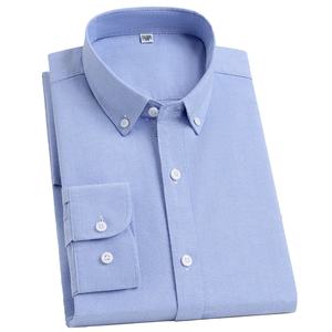 Camisa de vestir formal de negocios para hombre, 100% algodón Oxford, a rayas, a cuadros, de color sólido, resistente a las arrugas, de manga larga y con botones. - Product Image 5