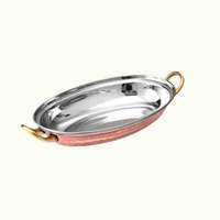 Plat de service rond vintage en cuivre, avec poignées soudées, surface lisse et durable, idéal pour les fêtes, compatible lave-vaisselle - Vente chaude