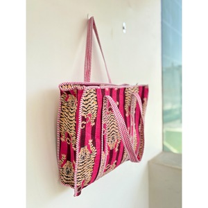 Bohemian Cotton Tote <b>Bag</b> with Embroidered Tiger Pattern for and Black Stripes Open Top <b>Beach</b> <b>Large</b> Shopping <b>Bag</b> - Product Image 2