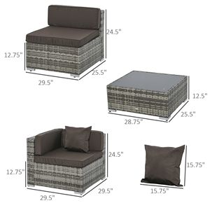 Set di Mobili da Giardino in Rattan PE a 7 Pezzi, Divano da Esterno con Piano in Vetro Temperato, Cuscini, Colore Antracite - Product Image 3