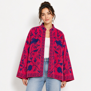 Chaqueta Acolchada Reversible de Terciopelo para Mujer, Bordada con Diseño Suzani, Estilo Boho, Floral, Hecha a Mano, Étnica, para Invierno - Product Image 1