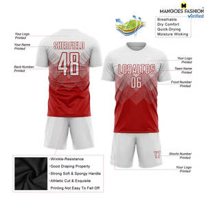 Maillot de football personnalisé rouge et blanc par sublimation – Prix de gros, logo personnalisé, pas cher, unisexe, vierge, en maille respirante, manches courtes - Product Image 3