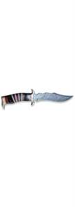 Couteau utilitaire personnalisé avec manche composite en corne foncée, bois rouge et os blanc, et garde-lame en laiton. - Product Image 1