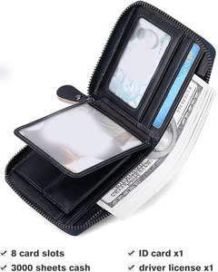 กระเป๋าสตางค์แบบพับสองตอนสีเทาอมฟ้า ขายส่ง OEM คุณภาพสูง หนังแท้ รับทำโลโก้ ขนาดสั้น ใส่บัตรได้หลายใบ MOQ ต่ำ - Product Image 3