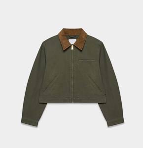 Chaqueta de trabajo de lona para hombre, resistente, estilo vintage, de lona de algodón, con cierre de cremallera, cuello de pana y bolsillo en el pecho. - Product Image 1