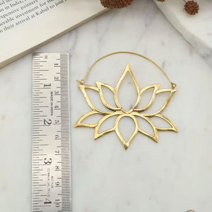 Handmade Gold Lotus Flower Filigree Hoop <b>Earrings</b> Spiritual Boho Statement Jewelry Women - Product Image 1