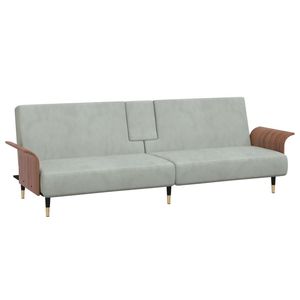Sofá Cama de Terciopelo Gris Claro 100% Poliéster Tamaño Grande con Estructura de Madera Contrachapada y Metal - Product Image 2