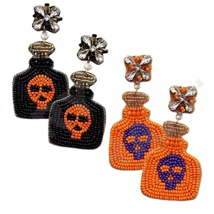 Halloween Bottle Black Designer Beaded Earrings for Women Patriotic <b>Memorial</b> Day Orange White Blue Colour Fabric Material - Product Image 1