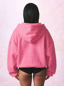 Sudadera con capucha corta de algodón polar rosa con estampado de letras para mujer, estilo urbano, oversize, casual, de ajuste relajado, venta al por mayor, logotipo personalizado - Product Image 2