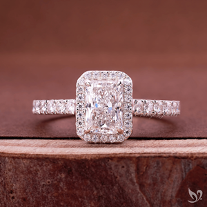 1 Carat Radiant Halo Lab Diamond Engagement <b>Ring</b> Pave Band IGI Certified 10K White Gold <b>Statement</b> <b>Ring</b> - Product Image 1