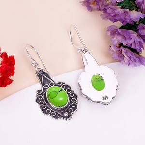Pendientes de piedras preciosas de turquesa verde con forma ovalada, Plata de Ley 925, estilo vintage, joyería hecha a mano, regalo para mujer - Product Image 2
