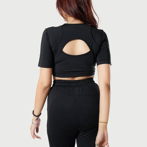 Fitness Sports <b>Women's</b> Crop <b>Top</b> Design Slim Fit Stretchable Gym T-Shirt Yoga Training Wear Quick Dry Round Neck T-Shirt - Product Image 5