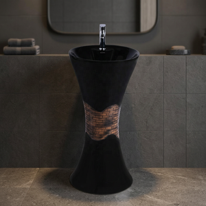 Lavabo sur pied moderne pour la maison et l'hôtel, en céramique noire et blanche, articles sanitaires - Product Image 3