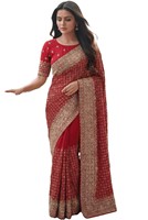 Saree pengantin pesta pernikahan tradisional India dengan sulaman Zari berat, kerja tangan, anti kusut, panjang hingga lantai, dari bahan satin.