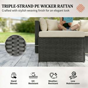 Set di Mobili da Terrazza in 3 Pezzi, Colore Beige, per Giardino Esterno - Product Image 2