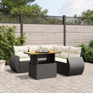 Ensemble de canapé de jardin à 6 places avec accoudoirs réglables, en rotin PE noir, meubles d'extérieur élégants - Product Image 1