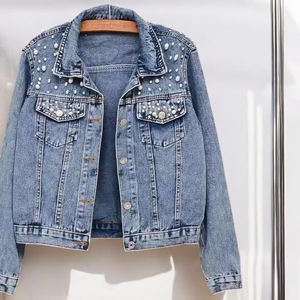 Women Loose Distressed Denim Jackets Autumn/Winter/Spring Button Eco-Friendly Casual Outerwear Customizable Stylish Front - Product Image 4
