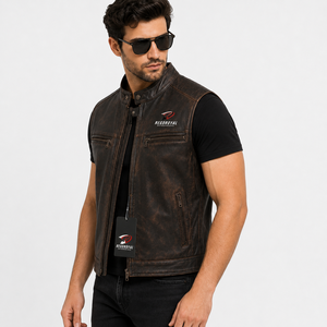Chaleco de cuero para hombre con costuras resistentes, forro suave, bolsillos prácticos y ajuste cómodo para motociclismo, uso casual y al aire libre. - Product Image 3