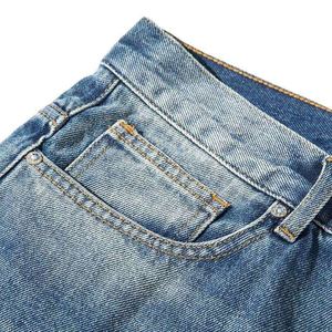 Men's Washed Denim Bermuda Shorts Mid Waist <b>Button</b> <b>Fly</b> Casual Style Solid Color Cotton Fabric Breathable Woven Material - Product Image 3