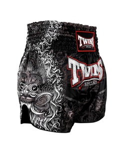 Twins Muay Thai Kickboxing <b>Shorts</b> TTBL Rangda Black/Grey Satin Quick Dry Breathable Lightweight Stretch Unisex Martial Arts - Product Image 6