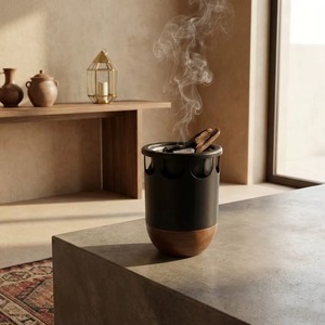 Quemador de Incienso Árabe de Lujo en Madera y Metal, Elegante Decoración para el Hogar de Oriente Medio, Juego de Mabkhara en Negro, Dorado y Plateado - Product Image 4