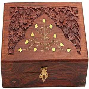 Handcrafted Wooden <b>Storage</b> Box Brass Brackets Red Velvet Interior Jewelry Box Latch Lock Keepsake Case Organizer <b>Chest</b> - Product Image 4