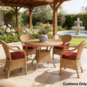 Set di 4 Cuscini Circolari per Sedie da Esterno Rosso Vino, Cuscini per Sedie da Terrazza (Solo Cuscini) - Product Image 1