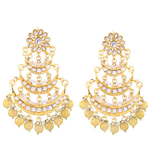 Pendientes colgantes Kundan Jadau, estilo Hyderabad, con perlas, aleación, cristal blanco y diamantes de imitación, modernos, para bodas, para mujeres y niñas - Product Image 1