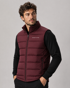 Chaleco Acolchado con Cuello Alto Color Borgoña para Hombre, Marca Vibe Craft, Cierre de Cremallera, Resistente al Viento, Estilo Casual para Otoño - Product Image 1