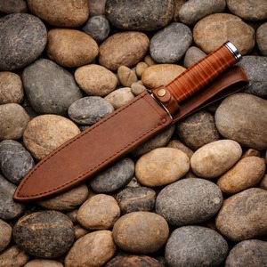 Couteau Bowie Drop Point en Acier Inoxydable D2 Fait Main, avec Étui en Cuir, Manche en Bois, Garde en Acier, Personnalisable OEM, Qualité DIY pour le Camping - Product Image 3