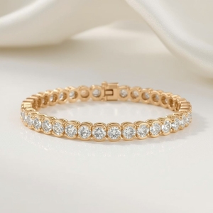 Chaîne et bracelet tennis en or jaune massif 14 carats certifié GIA, bijoux fins classiques de luxe pour femmes - Product Image 2